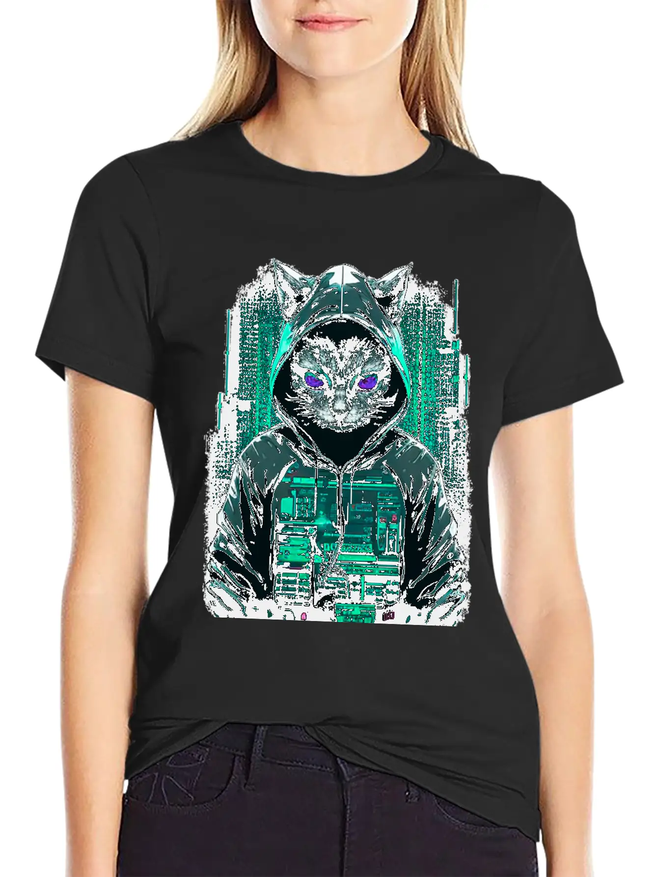 Cyber Hacker Cat Timeless Short Sleeve Tee – Comfy And Minimalist Design