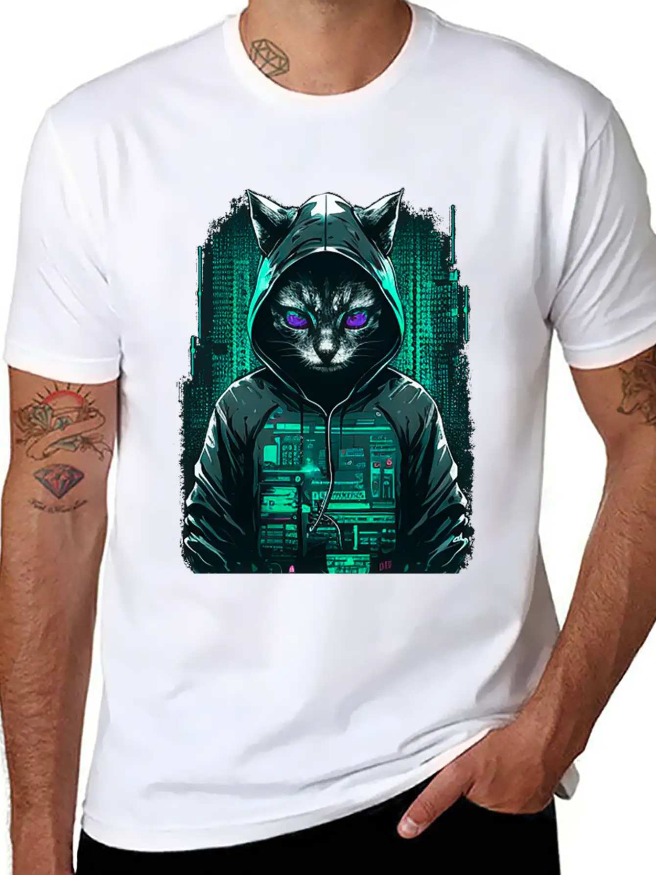 Cyber Hacker Cat Timeless Short Sleeve Tee – Comfy And Minimalist Design
