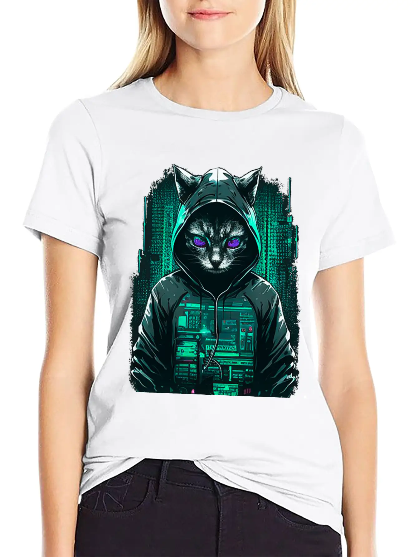 Cyber Hacker Cat Timeless Short Sleeve Tee – Comfy And Minimalist Design