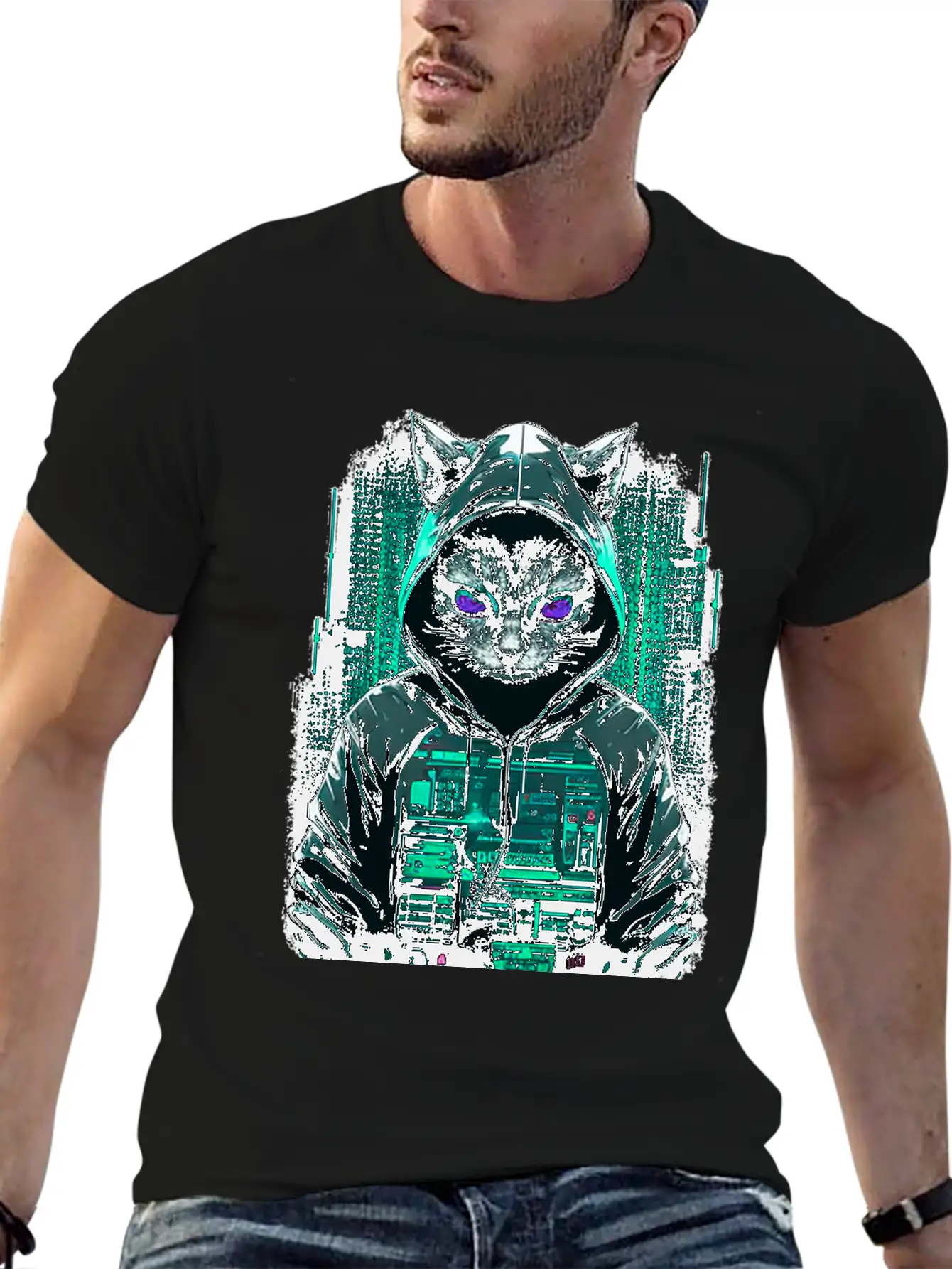 Cyber Hacker Cat Timeless Short Sleeve Tee – Comfy And Minimalist Design