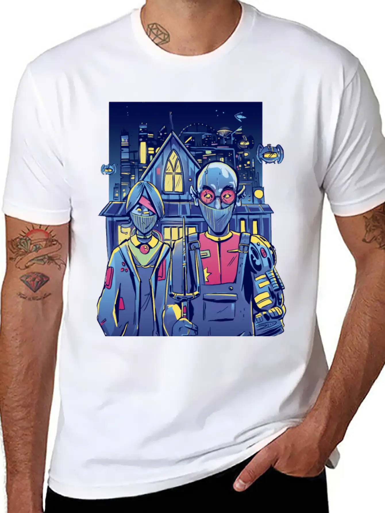 Cyberpunk Couple In City Unisex Short Sleeve Soft Cotton T-Shirt – Casual Everyday Wear