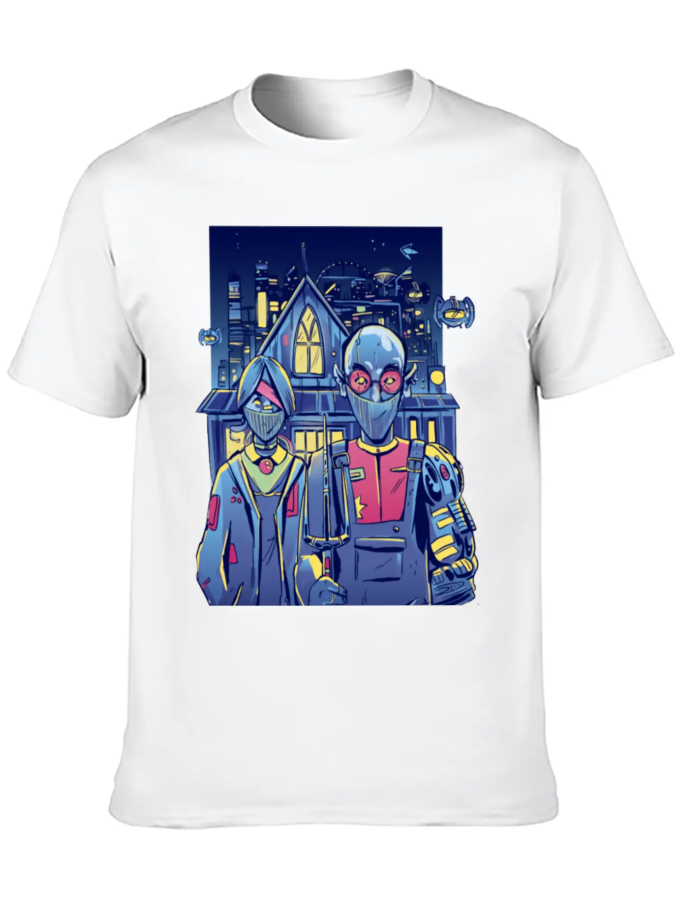Cyberpunk Couple In City Unisex Short Sleeve Soft Cotton T-Shirt – Casual Everyday Wear