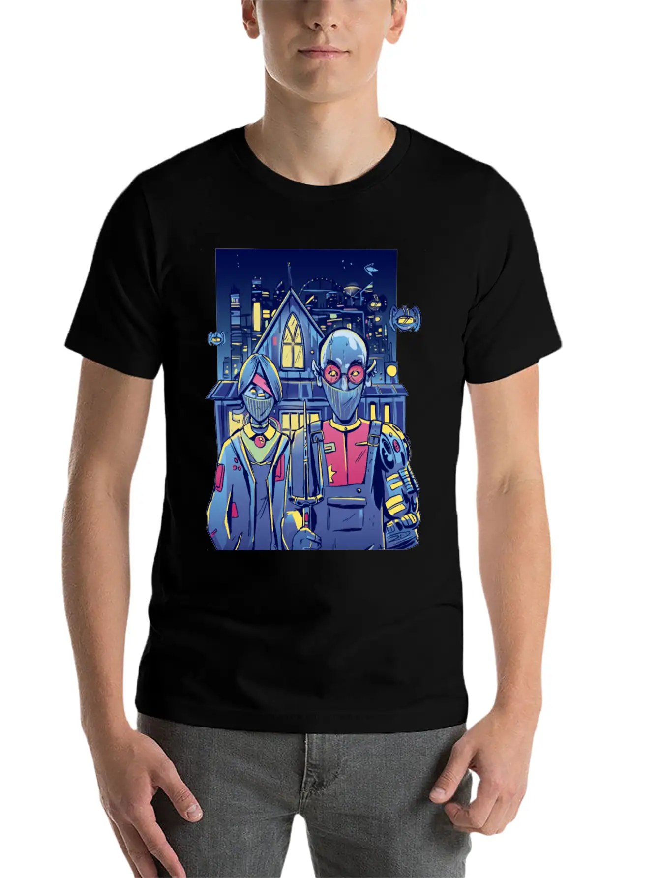 Cyberpunk Couple In City Unisex Short Sleeve Soft Cotton T-Shirt – Casual Everyday Wear