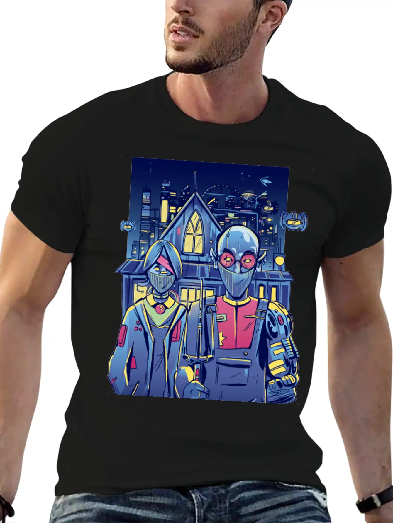 Cyberpunk Couple In City Unisex Short Sleeve Soft Cotton T-Shirt – Casual Everyday Wear