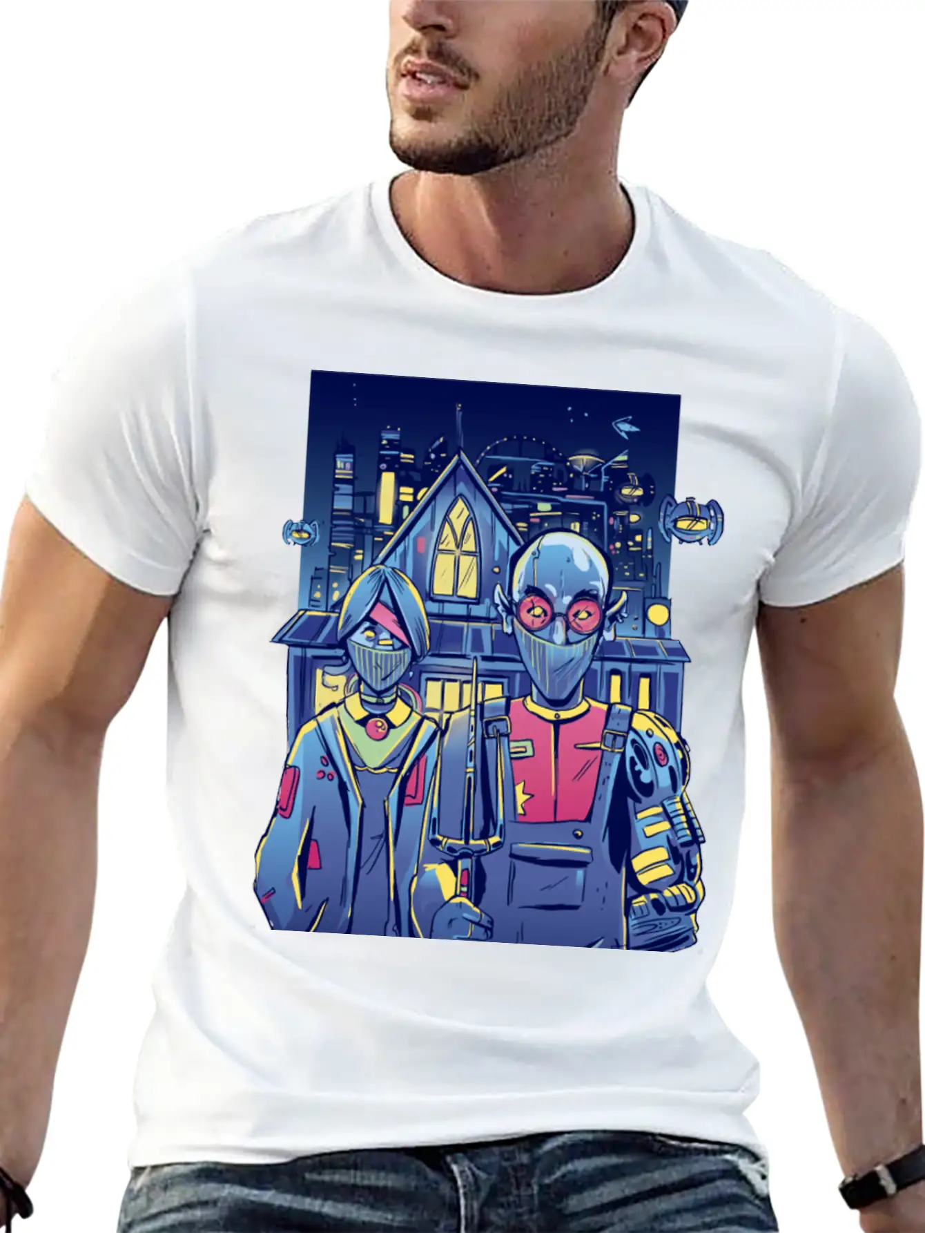 Cyberpunk Couple In City Unisex Short Sleeve Soft Cotton T-Shirt – Casual Everyday Wear