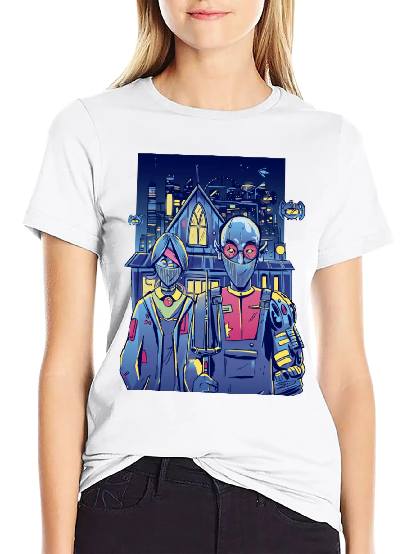 Cyberpunk Couple In City Unisex Short Sleeve Soft Cotton T-Shirt – Casual Everyday Wear