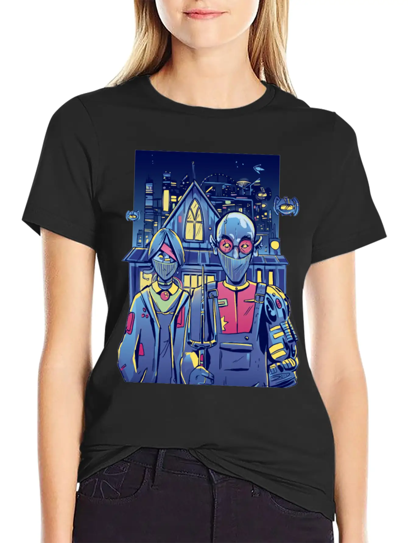 Cyberpunk Couple In City Unisex Short Sleeve Soft Cotton T-Shirt – Casual Everyday Wear