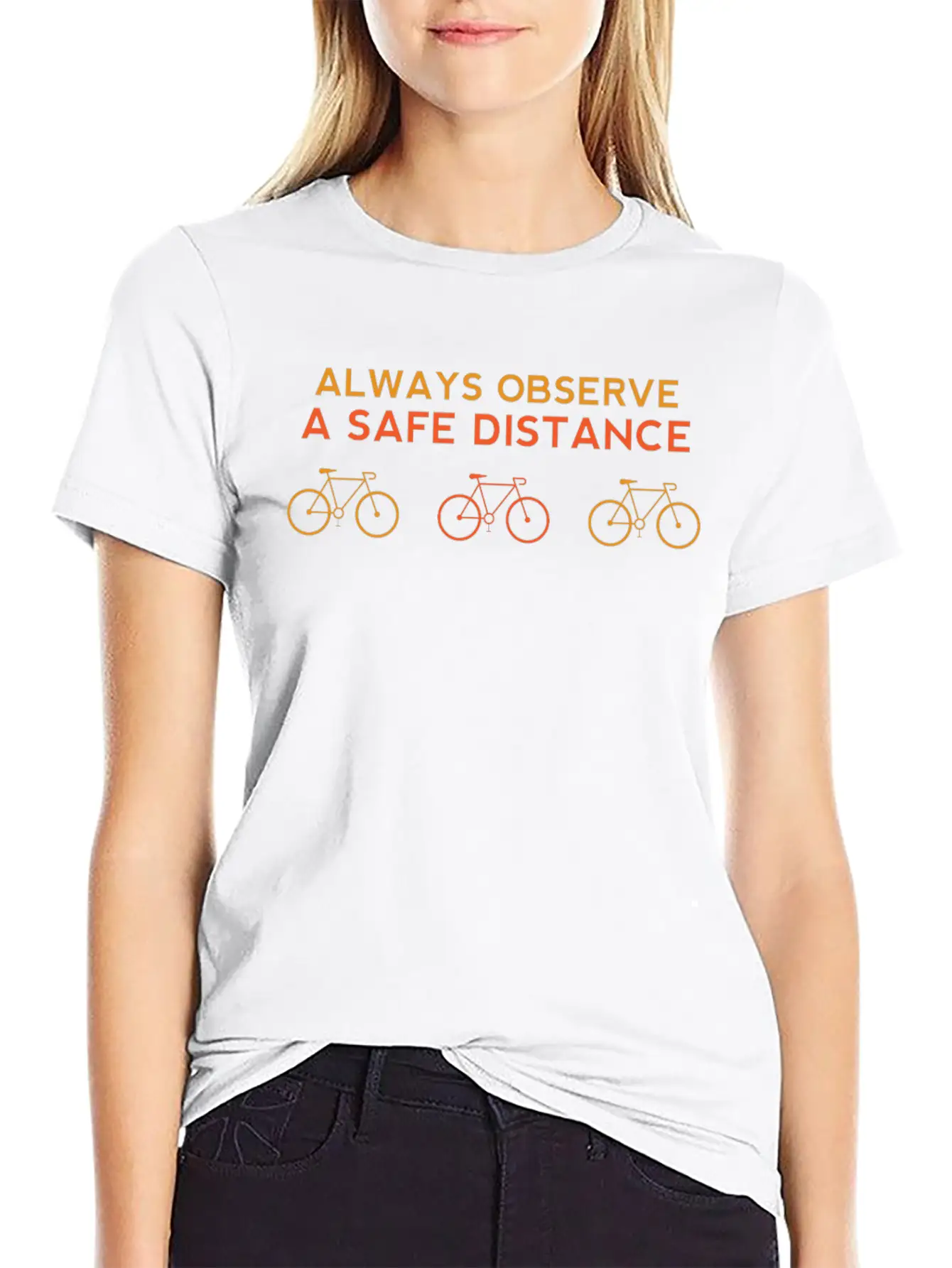 Cycling - Observe A Safe Distance Awareness - Timeless Short Sleeve Tee – Comfy And Minimalist Design