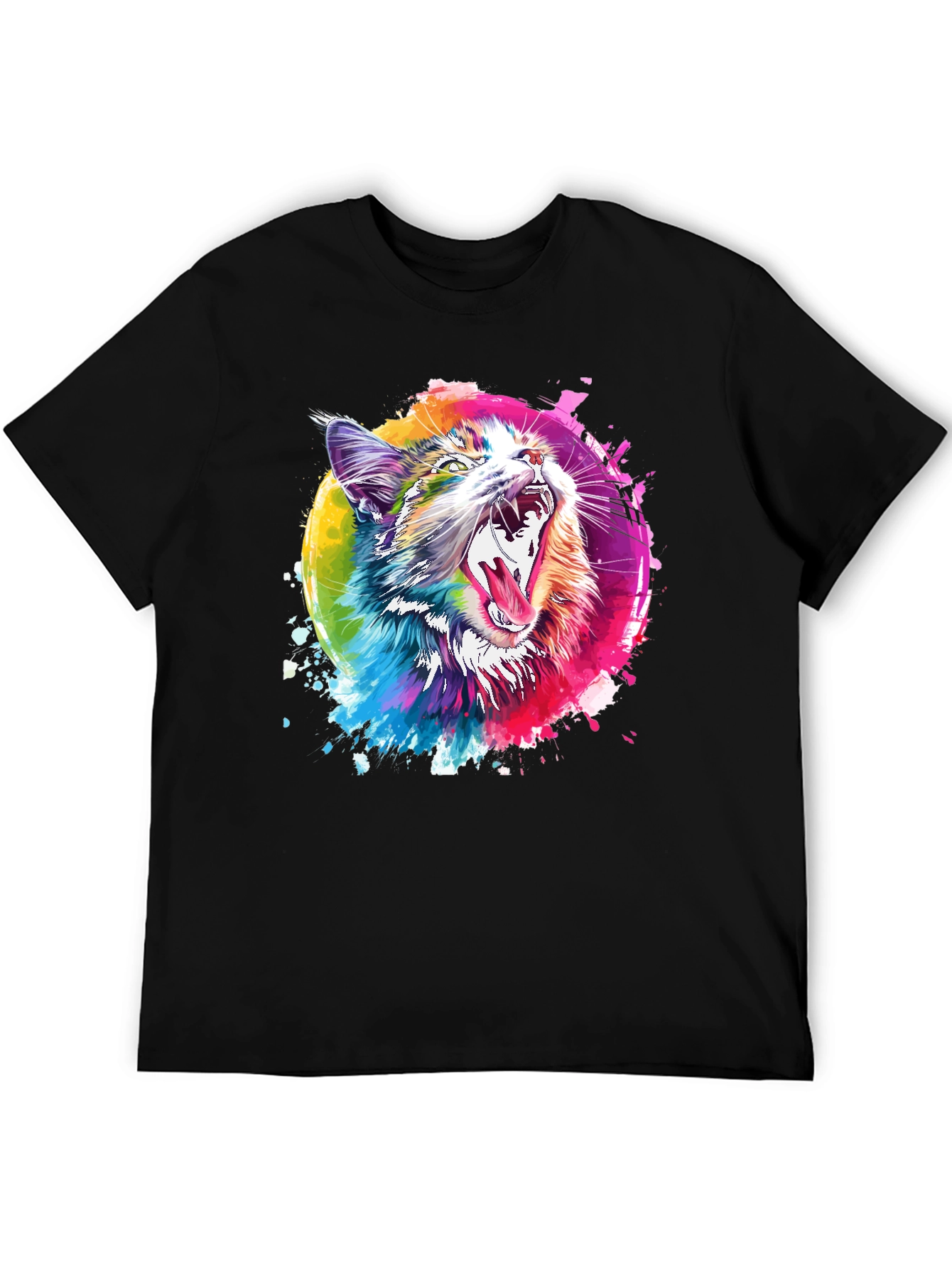 Vibrant Cat Graphic T-Shirt - Artistic Design