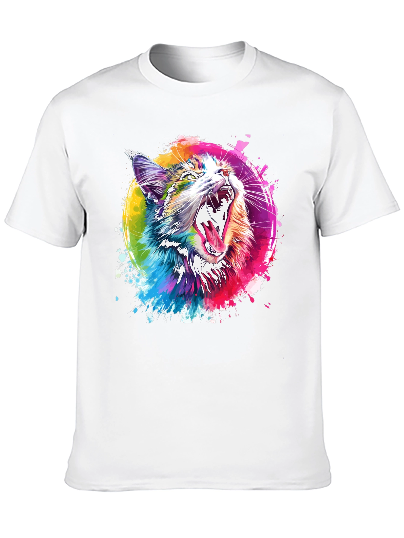 Vibrant Cat Graphic T-Shirt - Artistic Design