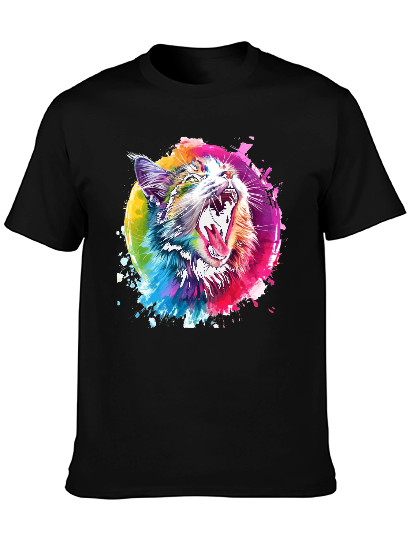 Vibrant Cat Graphic T-Shirt - Artistic Design