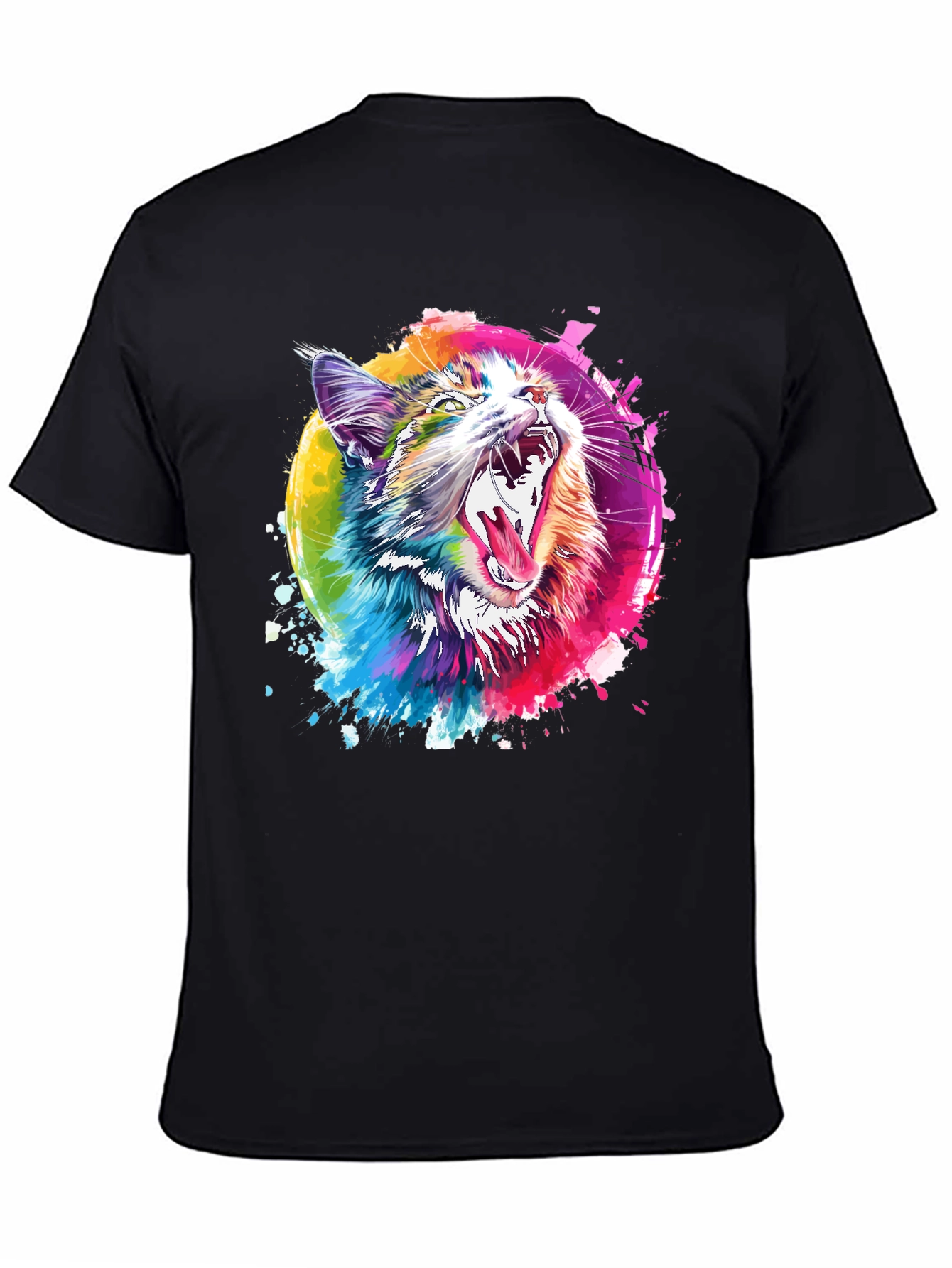 Vibrant Cat Graphic T-Shirt - Artistic Design