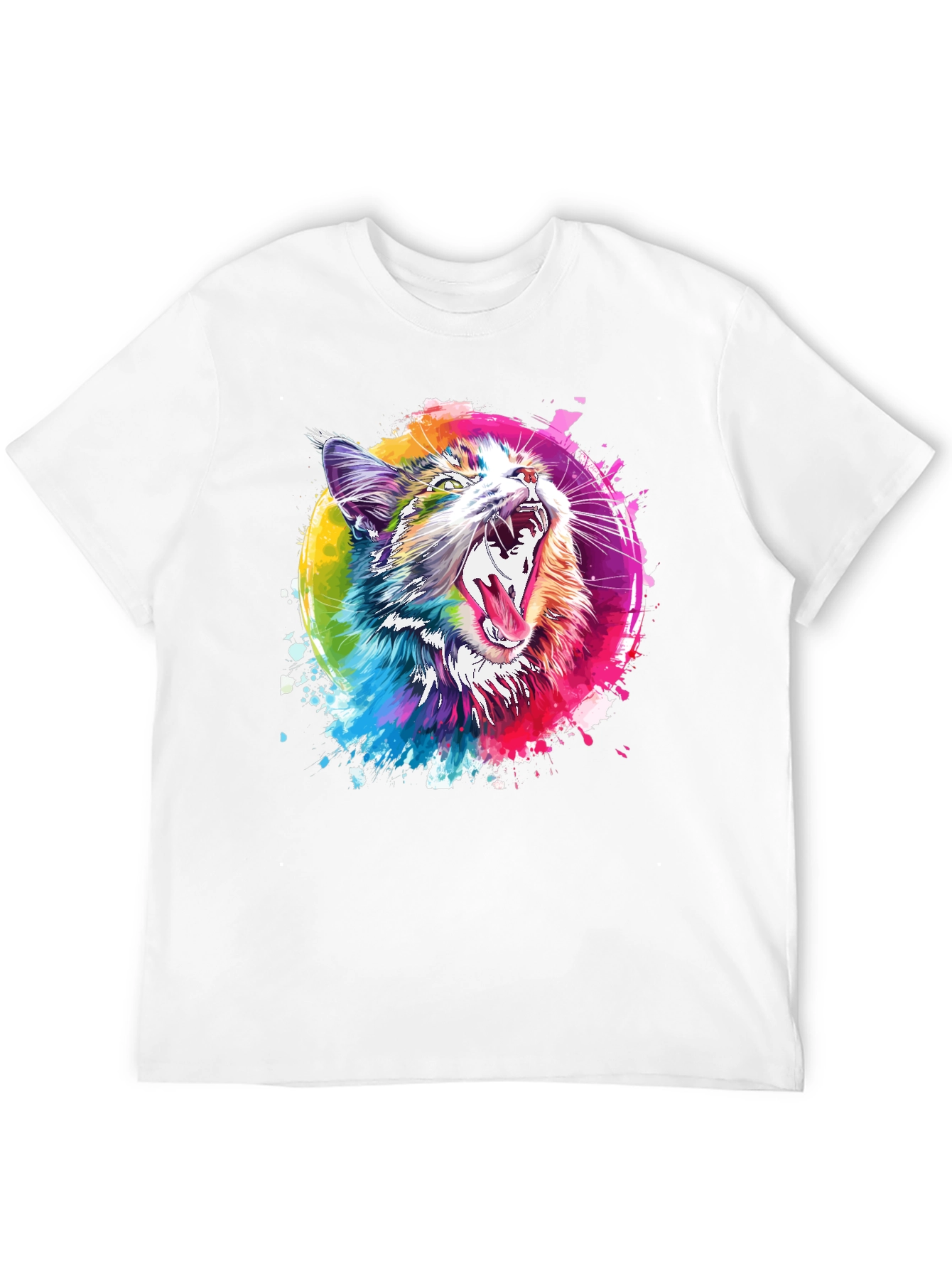 Vibrant Cat Graphic T-Shirt - Artistic Design