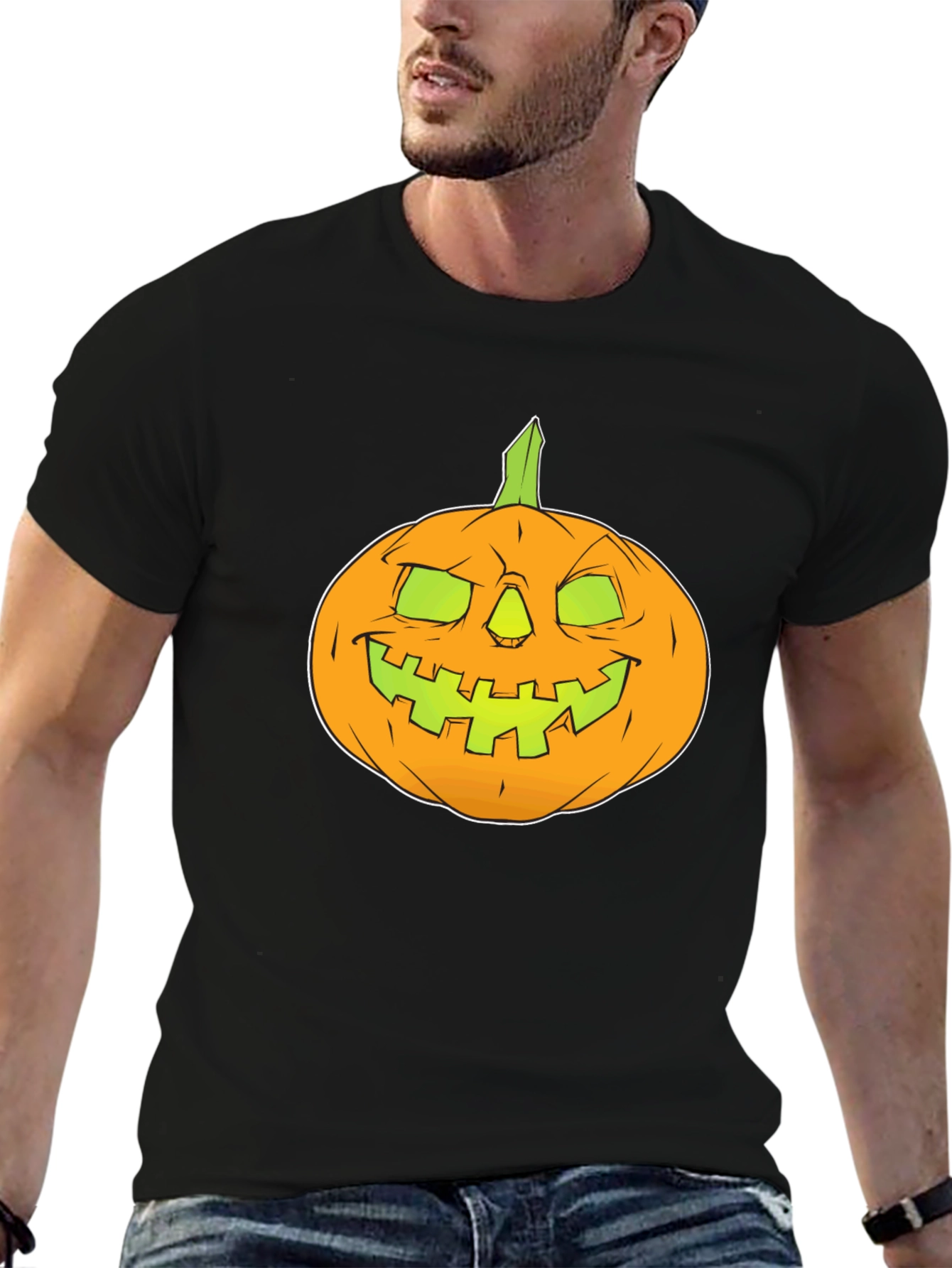 Halloween Pumpkin Graphic Tee - Black