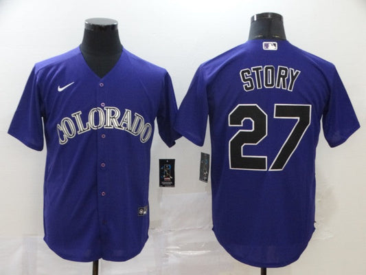 Men's Colorado Rockies Trevor Story #27 Purple Replica Baseball Jerseys