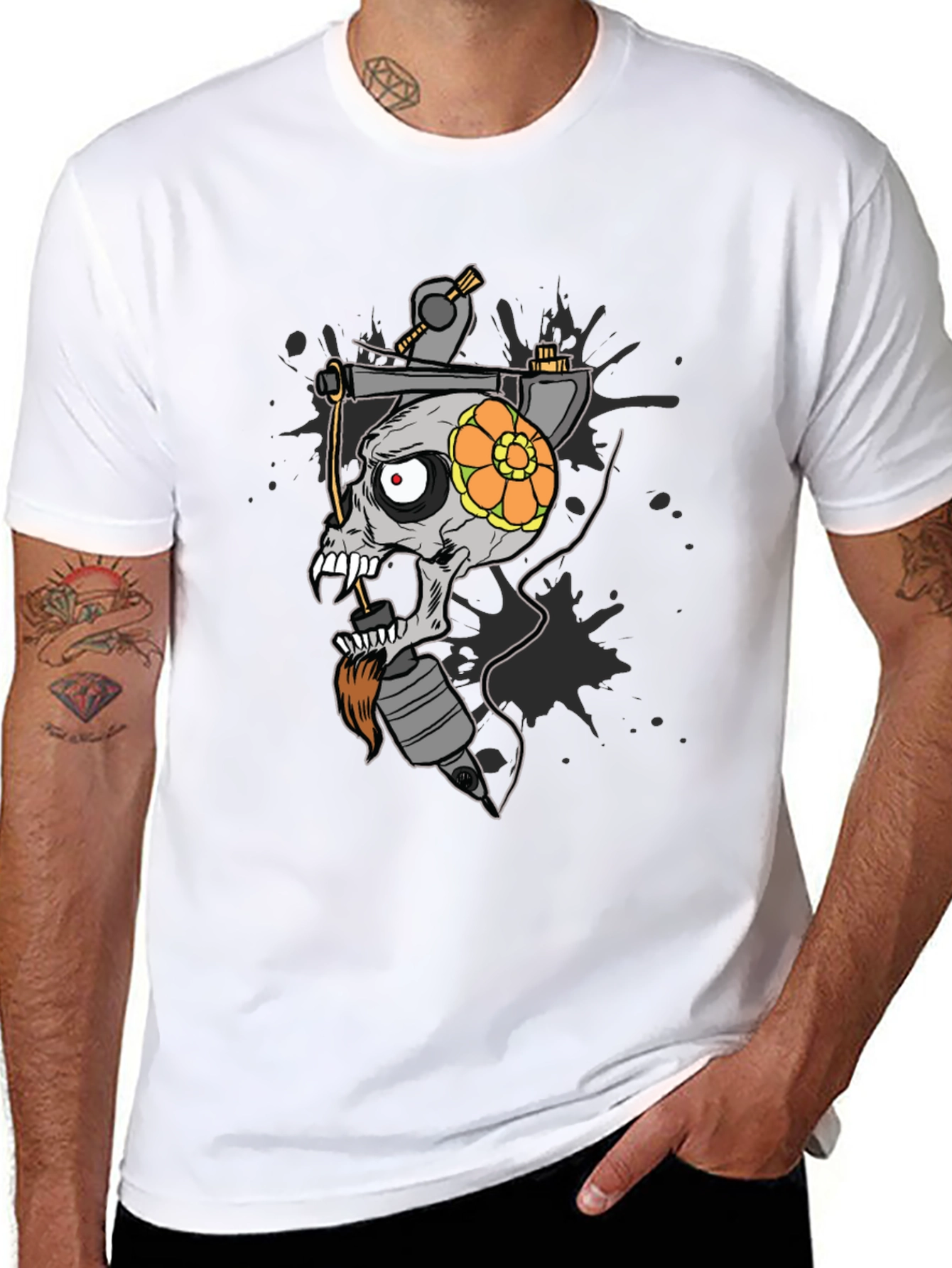 Skull Tattoo Machine Graphic Tee - Black