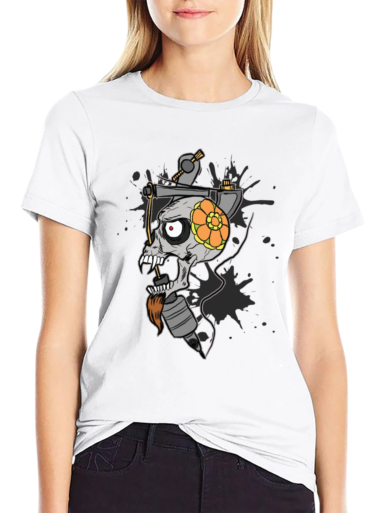 Skull Tattoo Machine Graphic Tee - Black