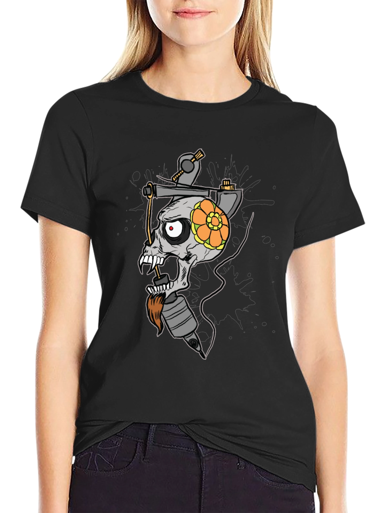Skull Tattoo Machine Graphic Tee - Black