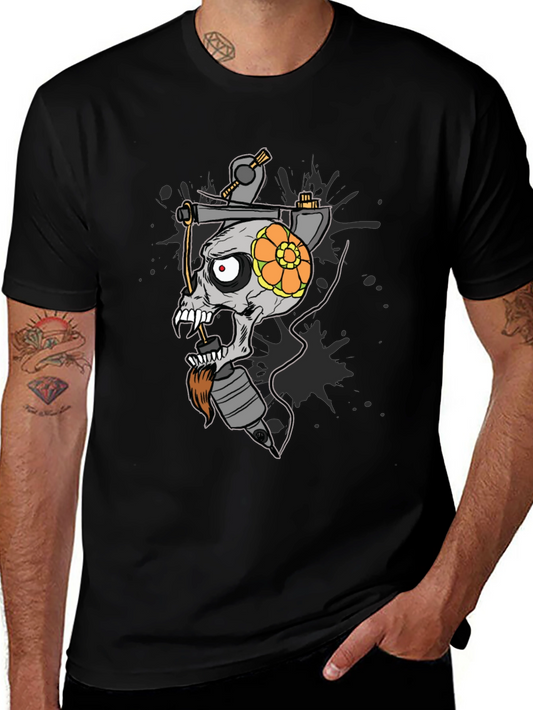Skull Tattoo Machine Graphic Tee - Black