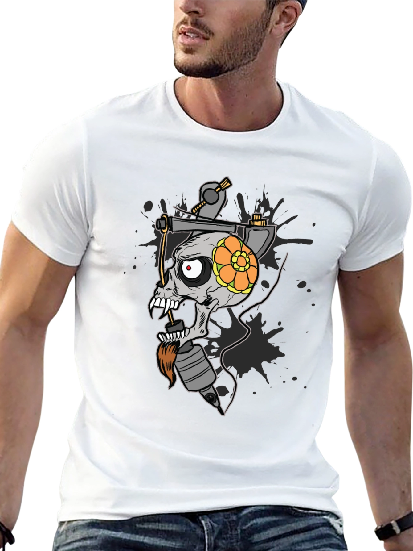 Skull Tattoo Machine Graphic Tee - Black