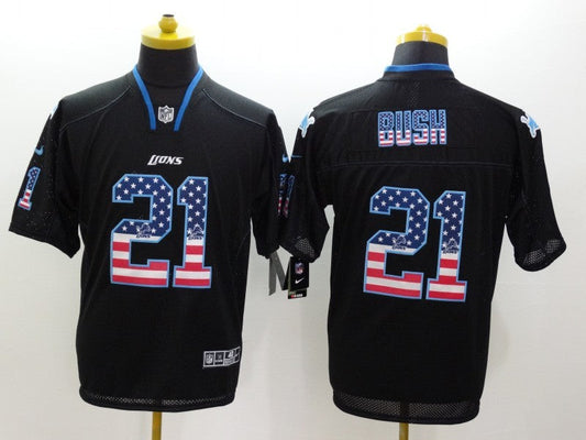 Men's Detroit Lions Reggie Bush #21 Black Game Player Jerseys
