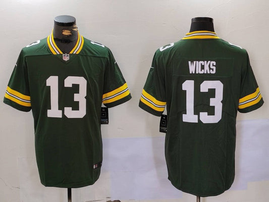 Men's Green Bay Packers Dontayvion Wicks #13 Green Game Jerseys