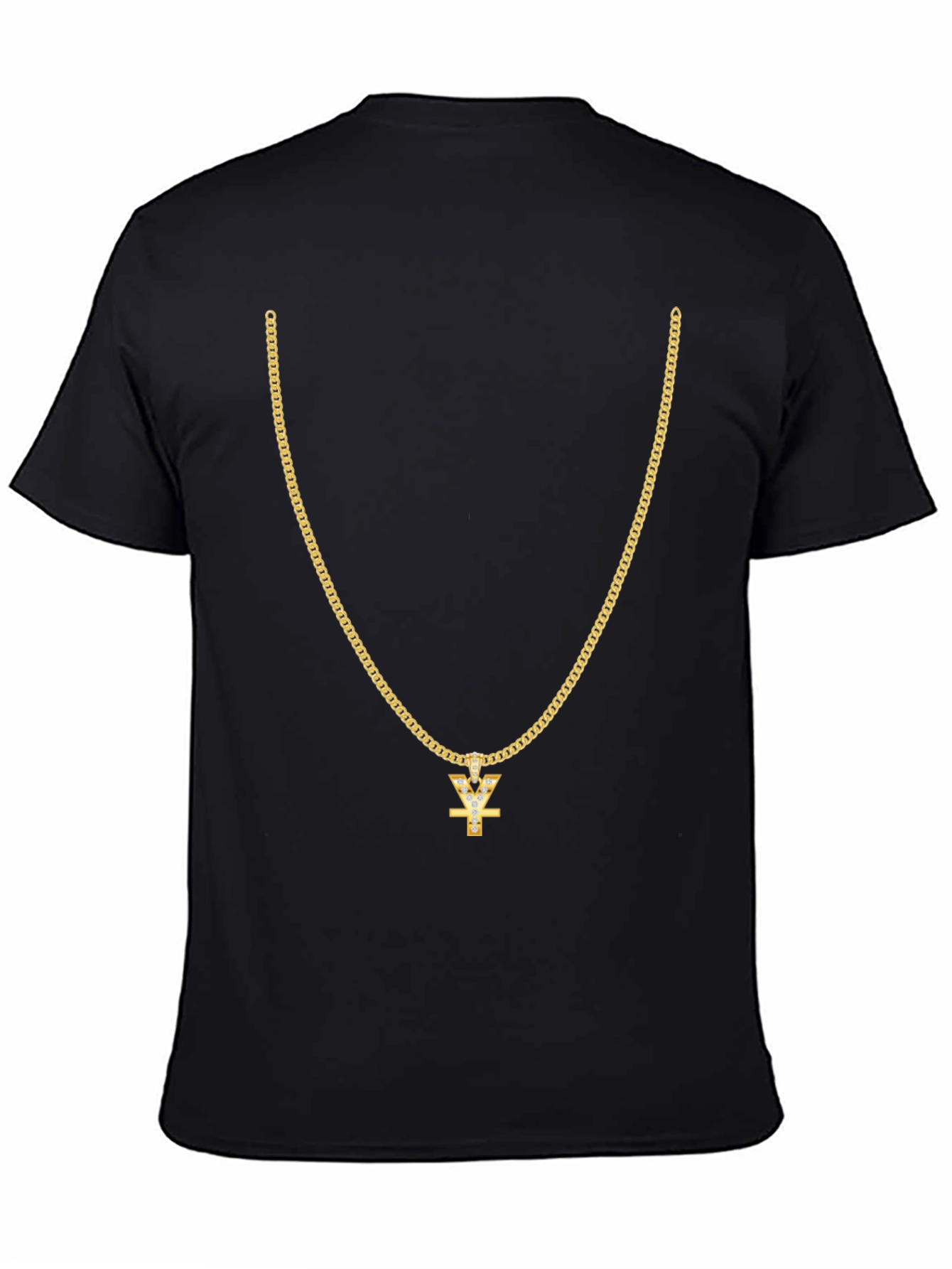 Mens Black T-Shirt with Gold Chain Design