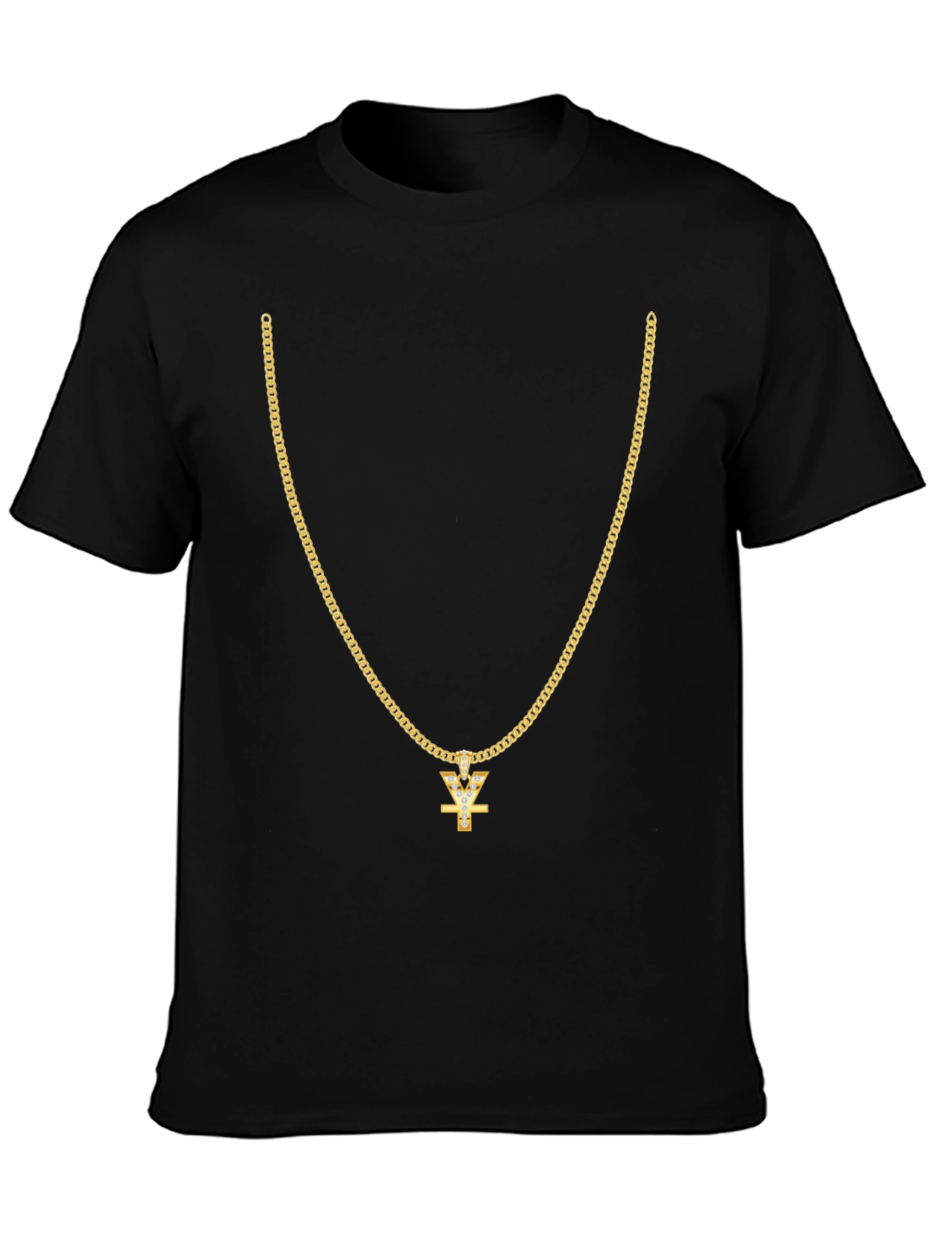 Mens Black T-Shirt with Gold Chain Design