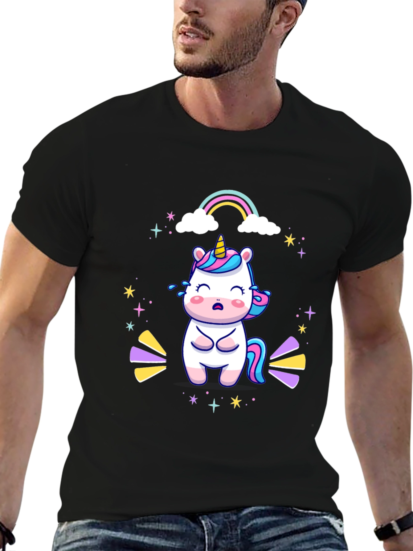 Unicorn Rainbow Graphic Tee - Black