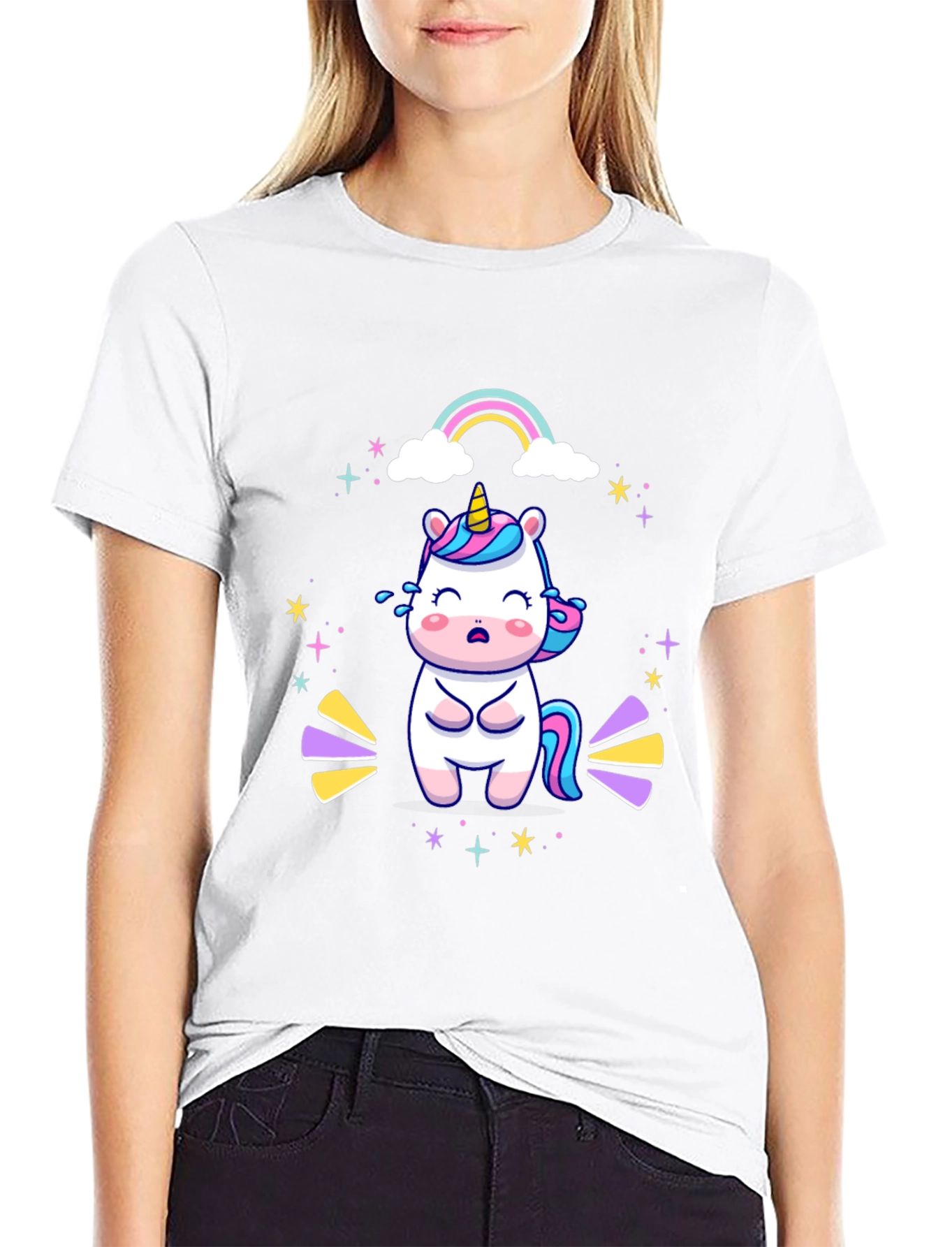 Unicorn Rainbow Graphic Tee - Black