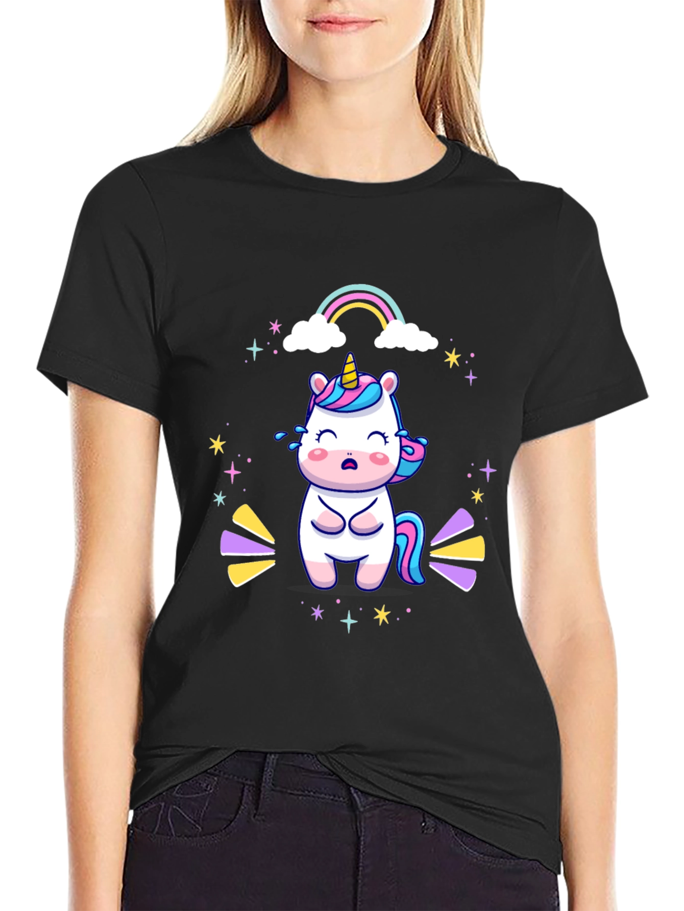 Unicorn Rainbow Graphic Tee - Black