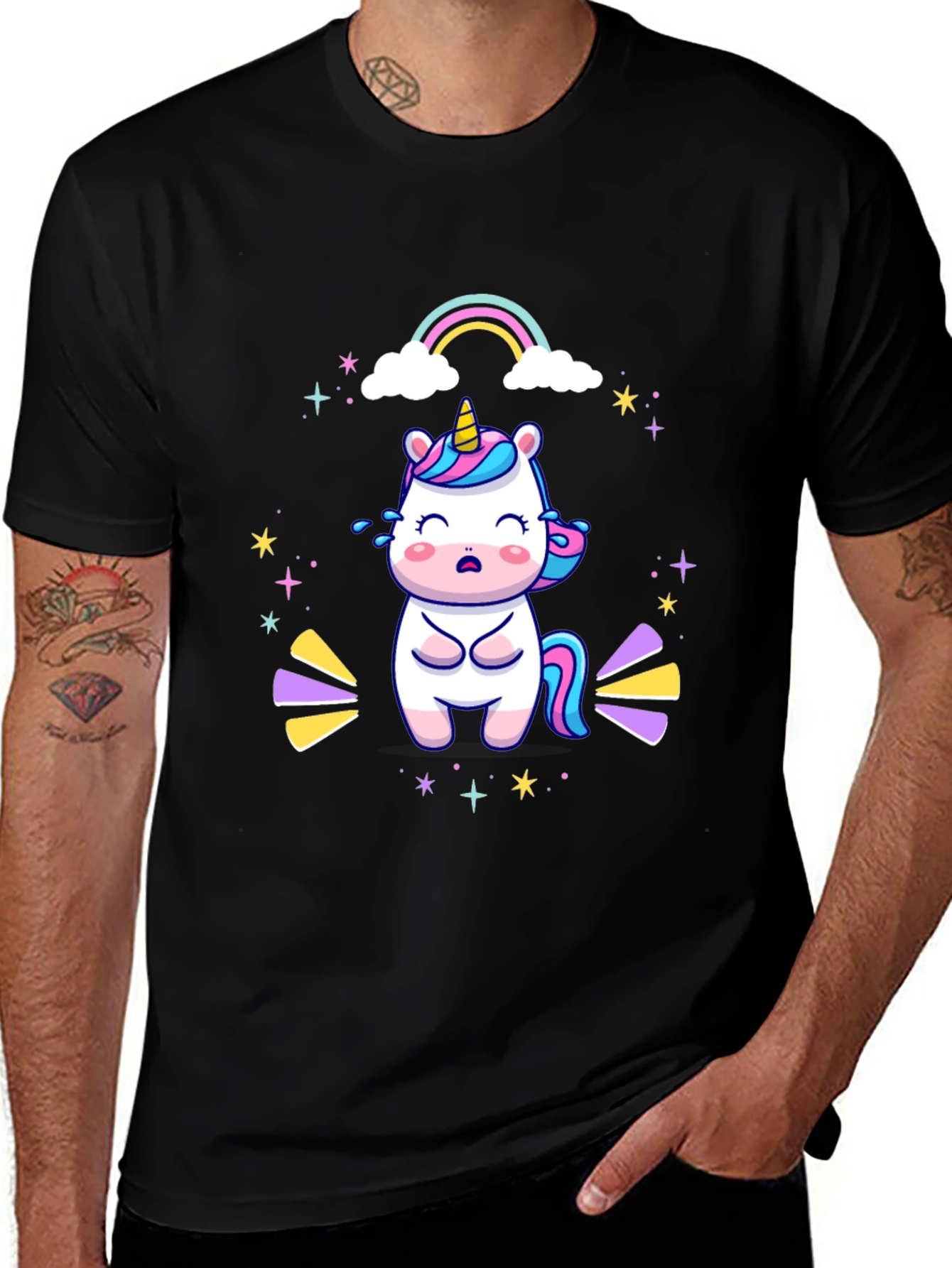 Unicorn Rainbow Graphic Tee - Black