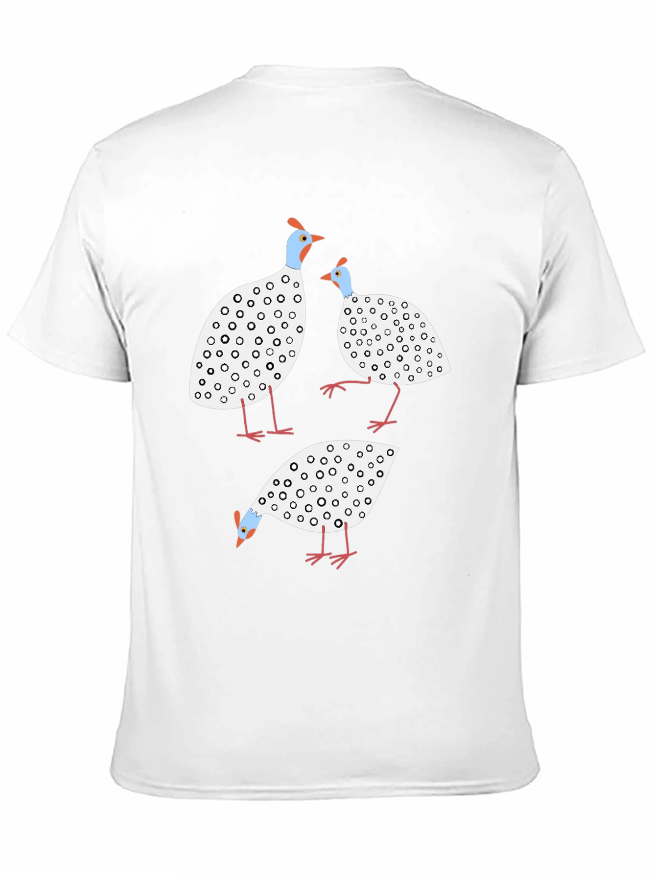 Whimsical Guinea Fowl Graphic Tee - Black Cotton Shirt