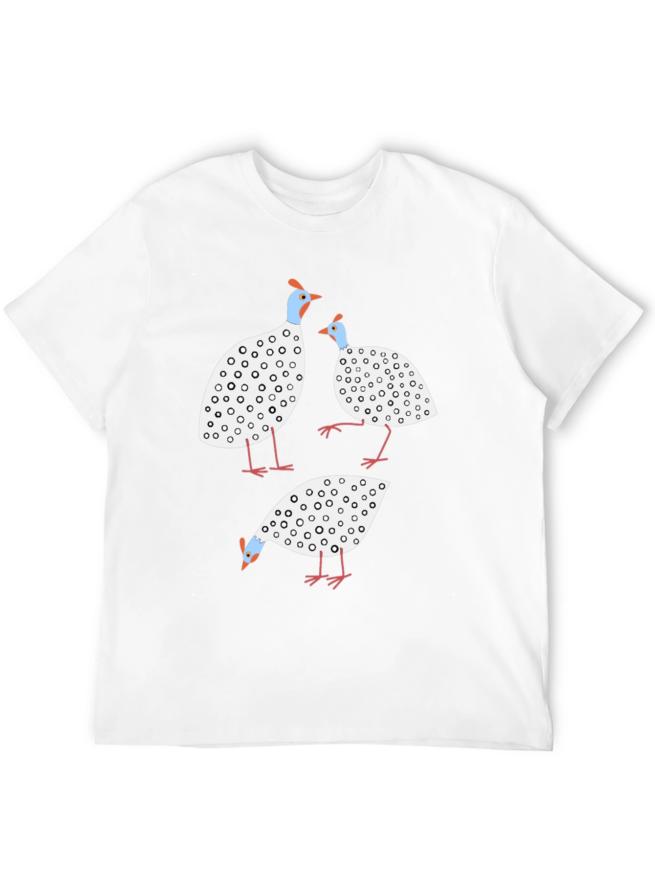 Whimsical Guinea Fowl Graphic Tee - Black Cotton Shirt
