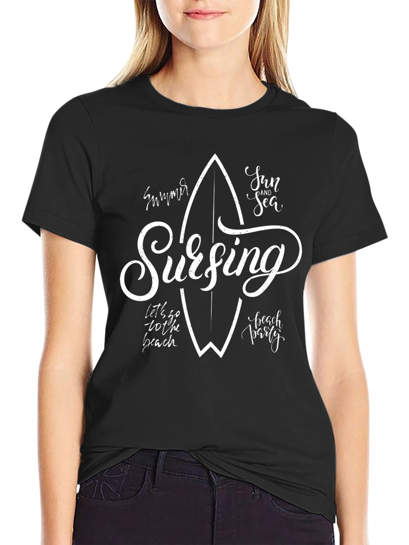 Surfing Graphic Black Tee - Summer Beach Vibes T-Shirt