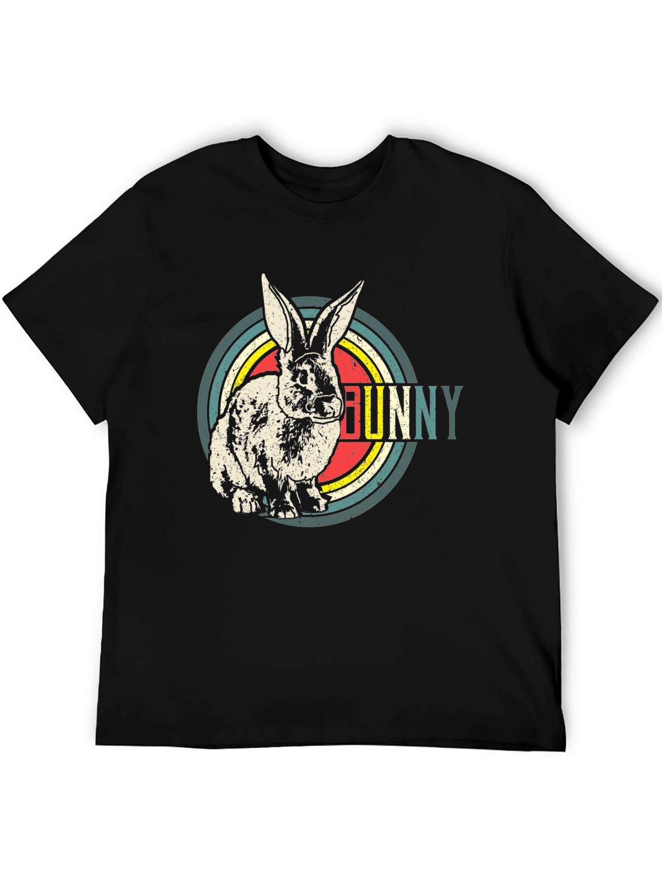 Retro Bunny Graphic T-Shirt - Mens Black Cotton Tee