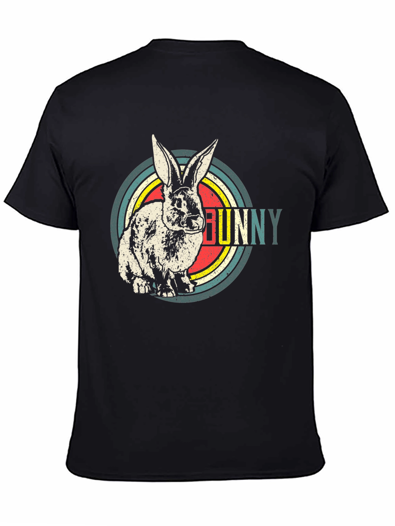 Retro Bunny Graphic T-Shirt - Mens Black Cotton Tee