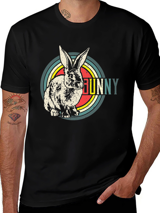 Retro Bunny Graphic T-Shirt - Mens Black Cotton Tee