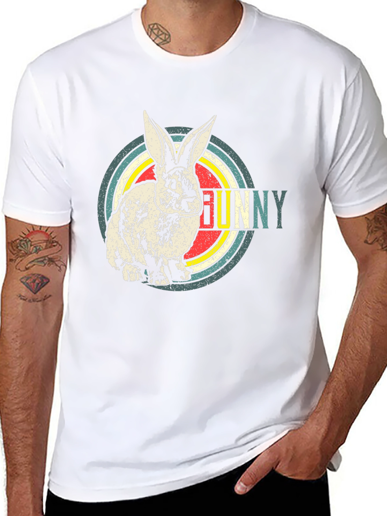 Retro Bunny Graphic T-Shirt - Mens Black Cotton Tee