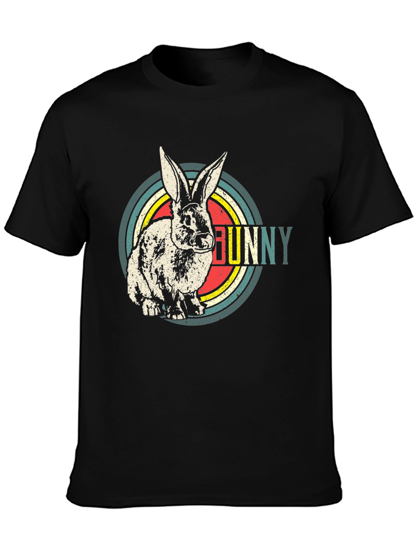 Retro Bunny Graphic T-Shirt - Mens Black Cotton Tee