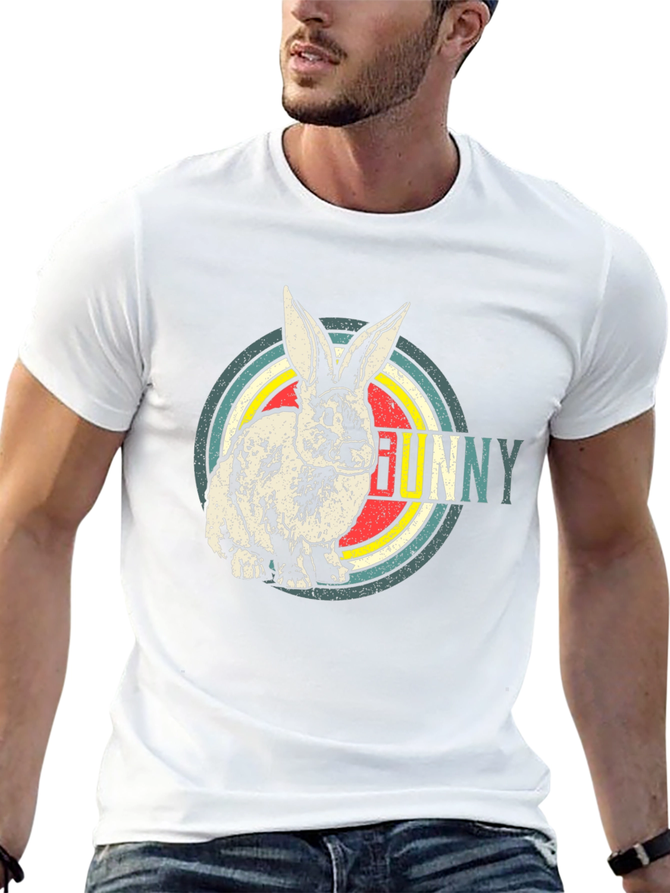 Retro Bunny Graphic T-Shirt - Mens Black Cotton Tee