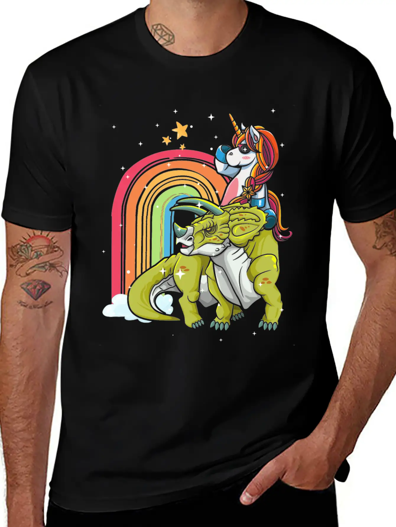 Dabbing Unicorn Riding T Rex Boys Girls Halloween Unisex Short Sleeve Soft Cotton T-Shirt – Casual Everyday Wear