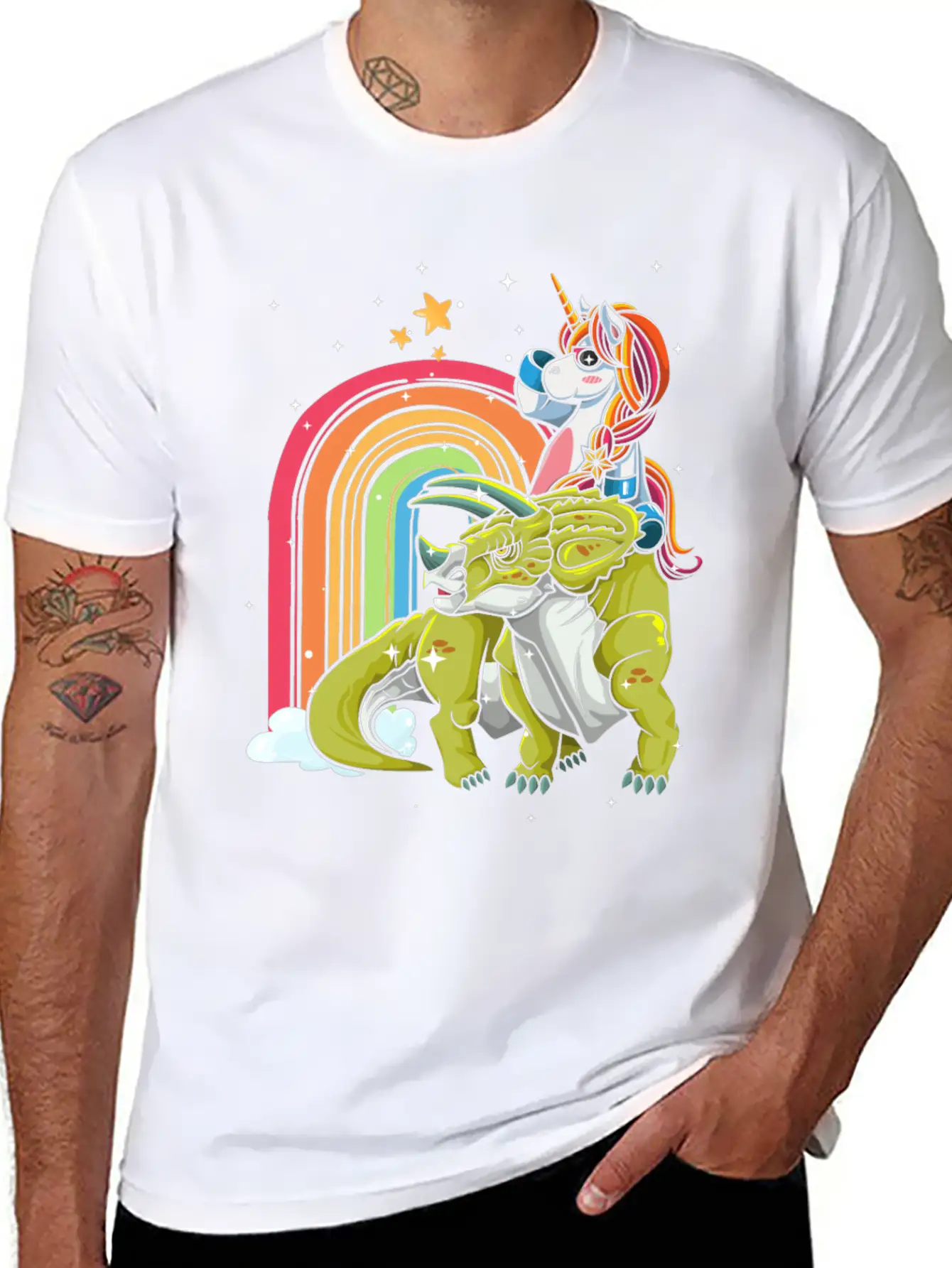 Dabbing Unicorn Riding T Rex Boys Girls Halloween Unisex Short Sleeve Soft Cotton T-Shirt – Casual Everyday Wear