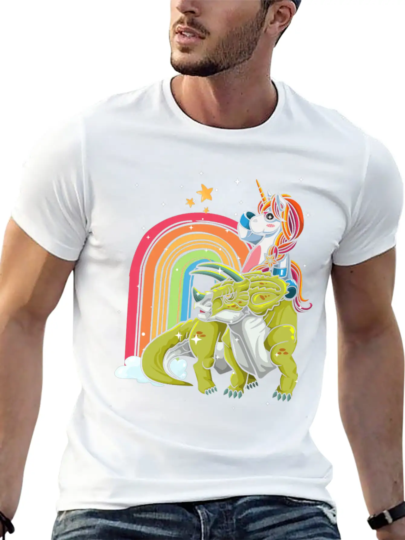 Dabbing Unicorn Riding T Rex Boys Girls Halloween Unisex Short Sleeve Soft Cotton T-Shirt – Casual Everyday Wear