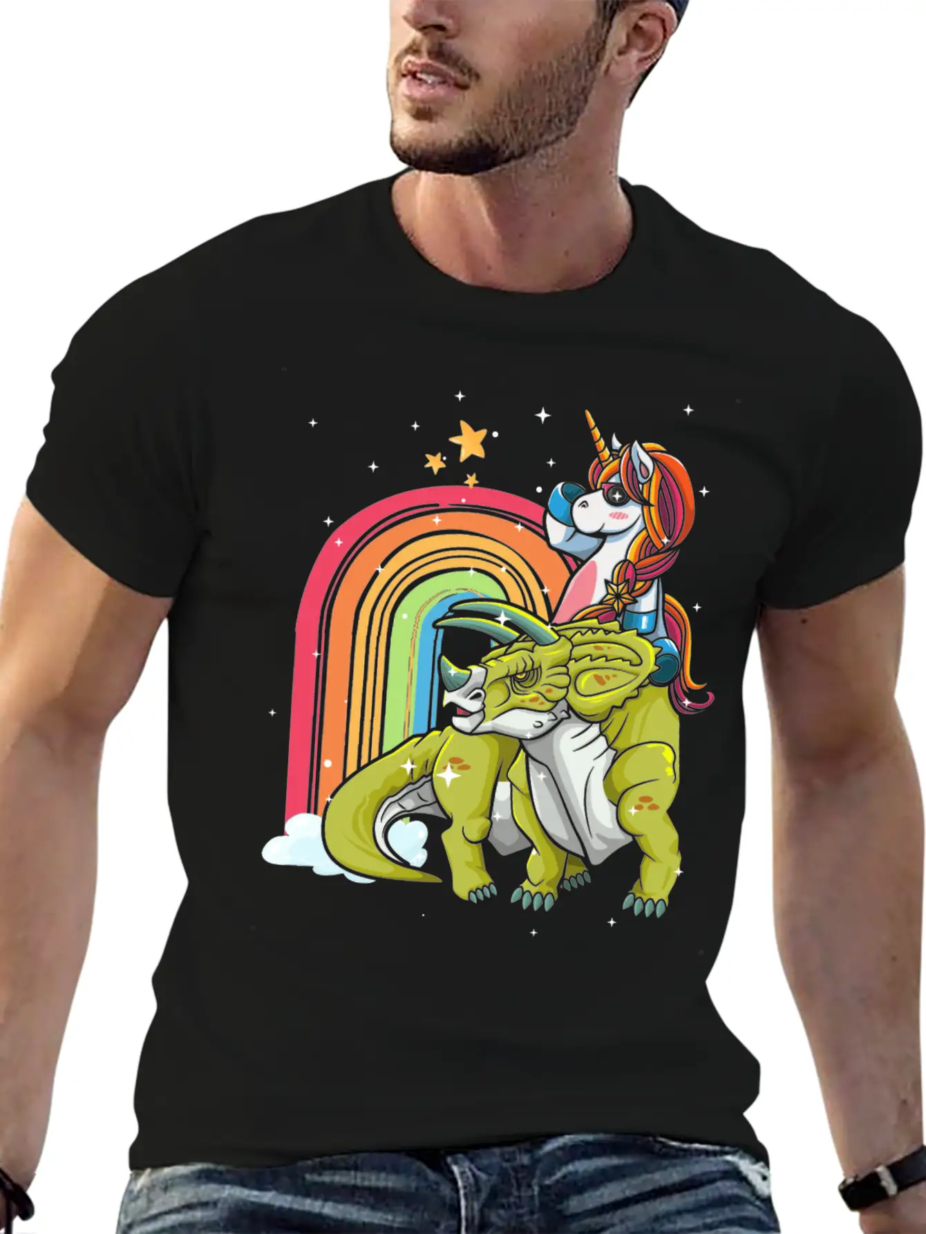 Dabbing Unicorn Riding T Rex Boys Girls Halloween Unisex Short Sleeve Soft Cotton T-Shirt – Casual Everyday Wear
