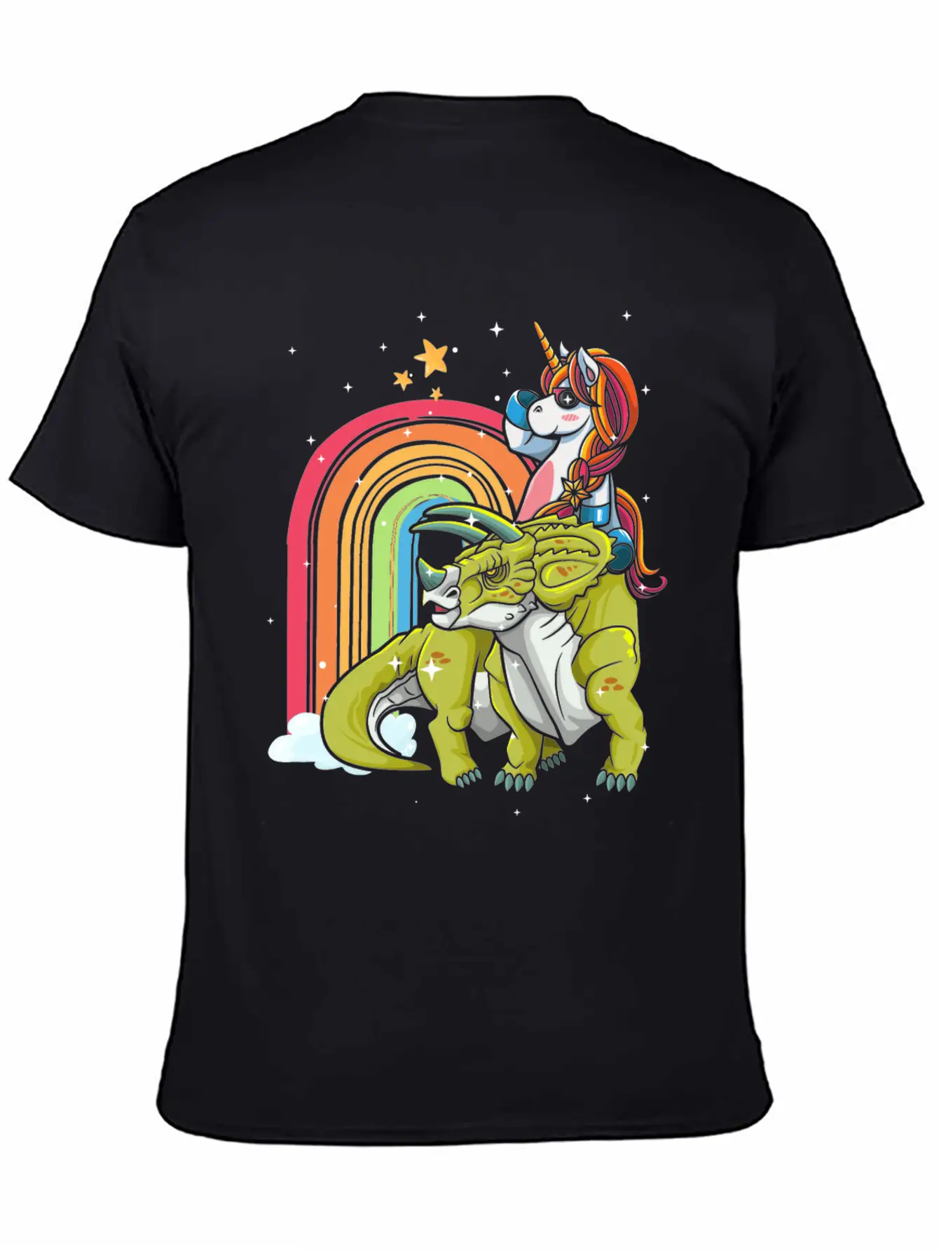 Dabbing Unicorn Riding T Rex Boys Girls Halloween Unisex Short Sleeve Soft Cotton T-Shirt – Casual Everyday Wear