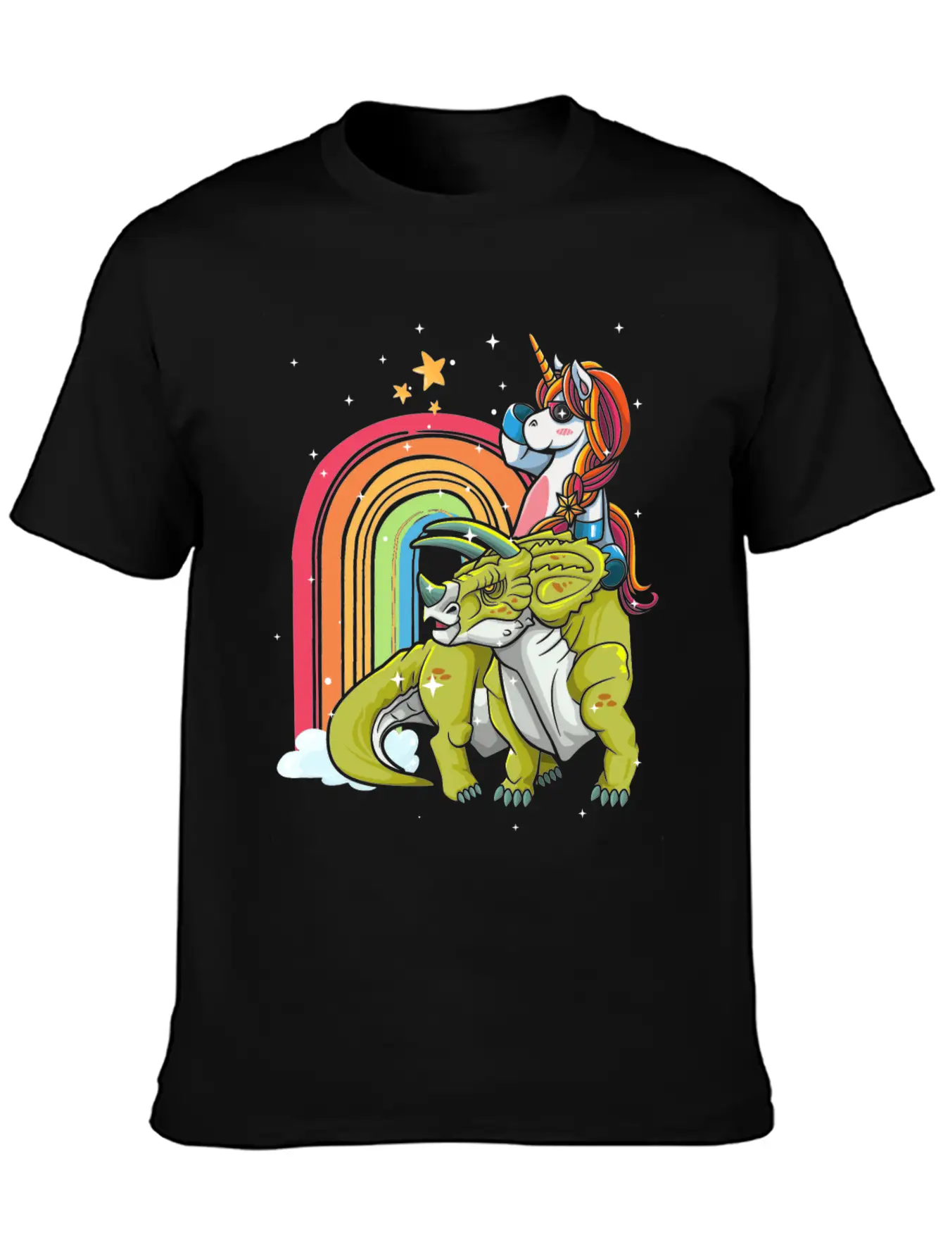 Dabbing Unicorn Riding T Rex Boys Girls Halloween Unisex Short Sleeve Soft Cotton T-Shirt – Casual Everyday Wear