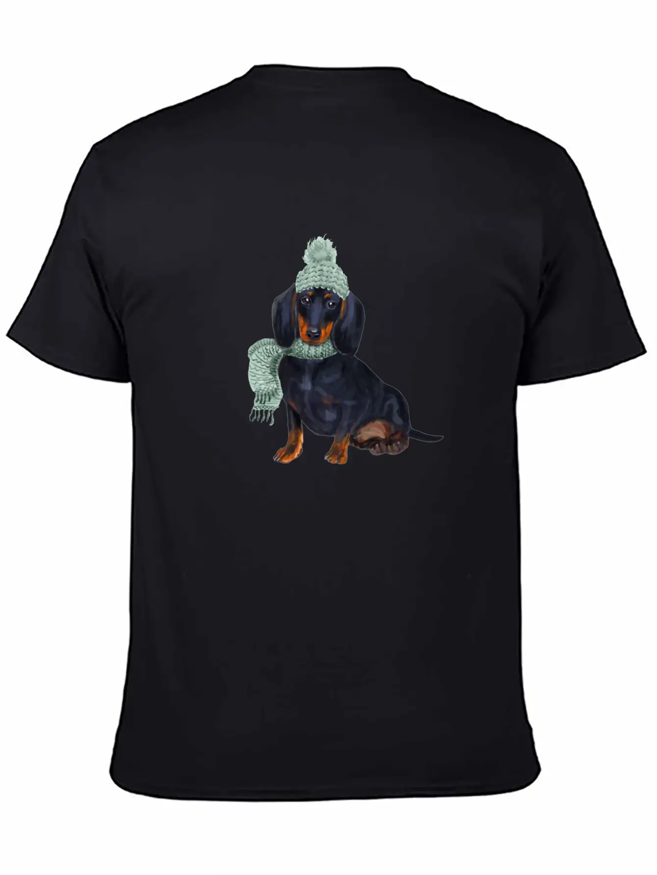 Dachshund Winter Illustration Unisex Short Sleeve Soft Cotton T-Shirt – Casual Everyday Wear