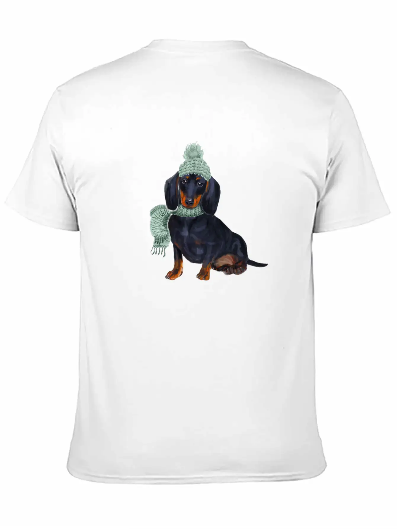 Dachshund Winter Illustration Unisex Short Sleeve Soft Cotton T-Shirt – Casual Everyday Wear