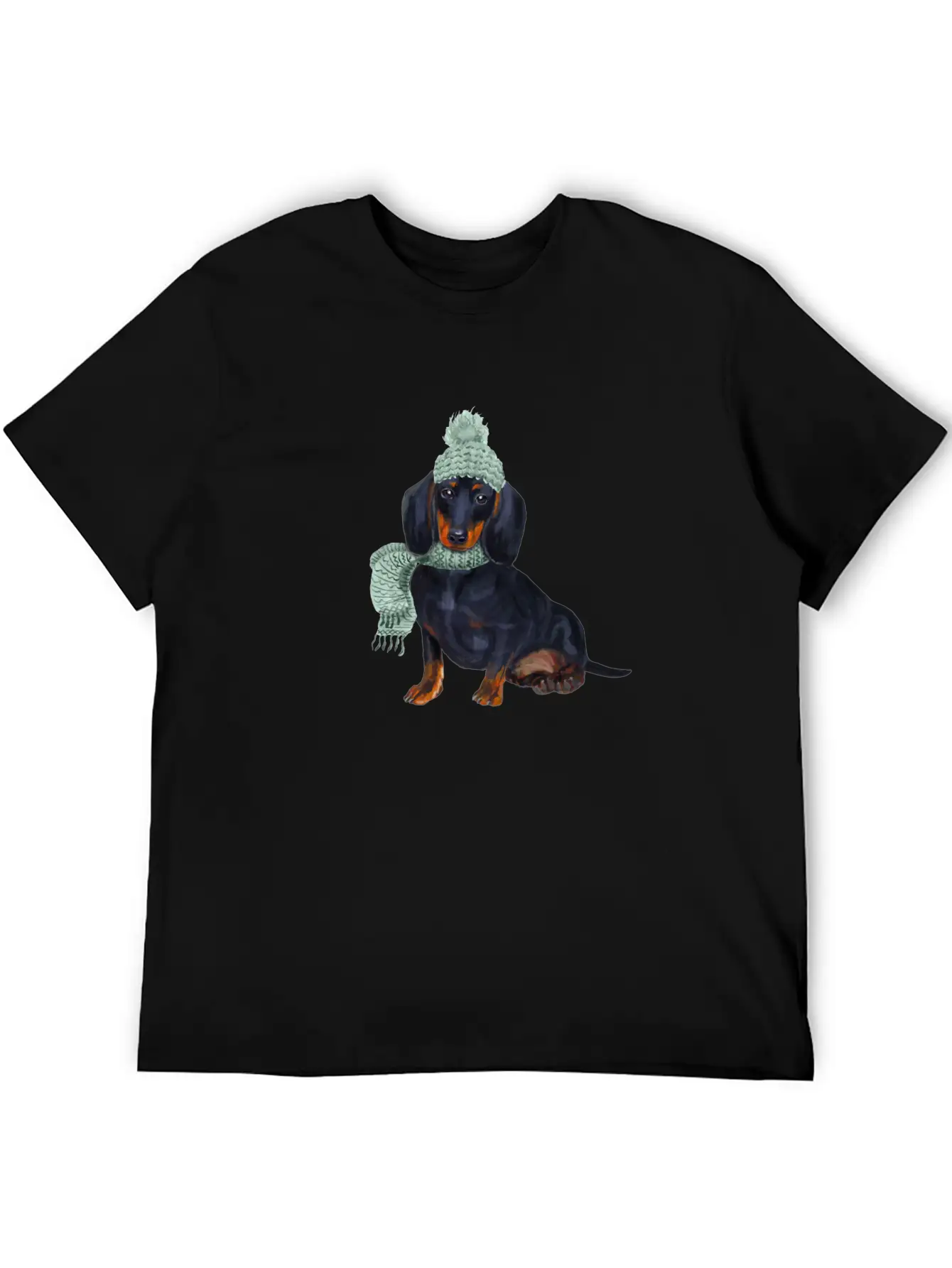 Dachshund Winter Illustration Unisex Short Sleeve Soft Cotton T-Shirt – Casual Everyday Wear